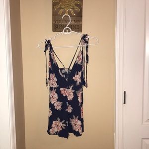 Navy Tassel Floral Romper